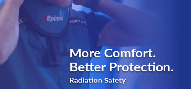 Illustration of radiation protection aprons by Epimed, designed to provide shielding and safety for healthcare professionals during fluoroscopic procedures.