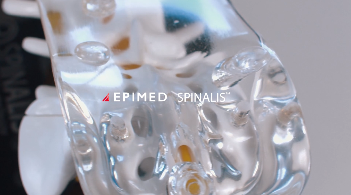 Illustration of the Spinalis™ Injection Simulator by Epimed, a 3-step training model designed for mastering lumbosacral interventions with catheters and needles, while also serving as an educational tool for staff and patients.