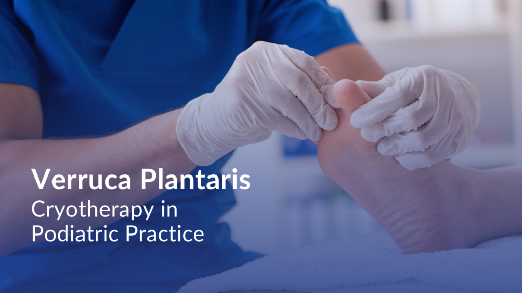 Gloved clinician examining the underside of a patient’s feet in a medical setting